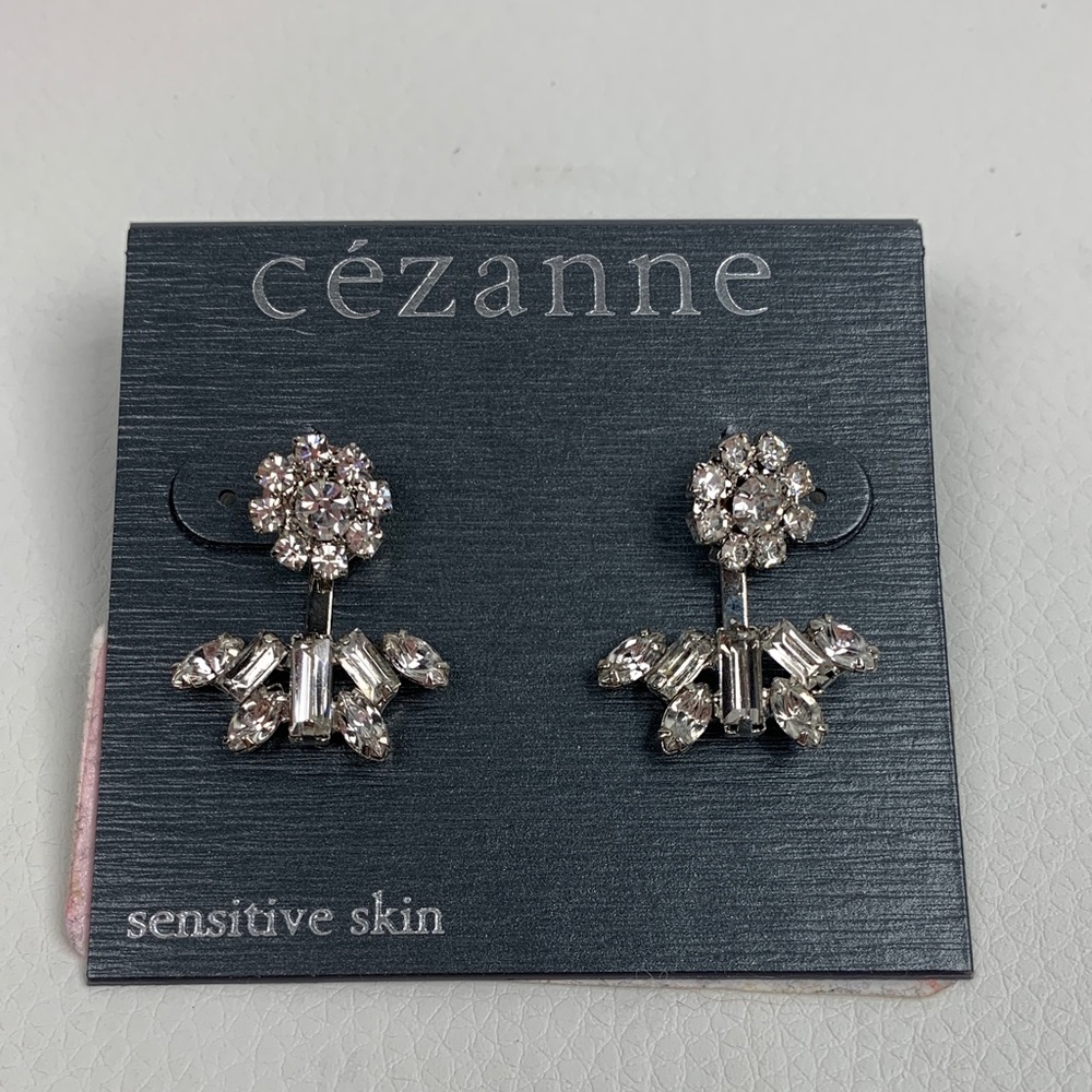Cezanne Silver Crystal Earrings Floral design Post backing NEW NWT